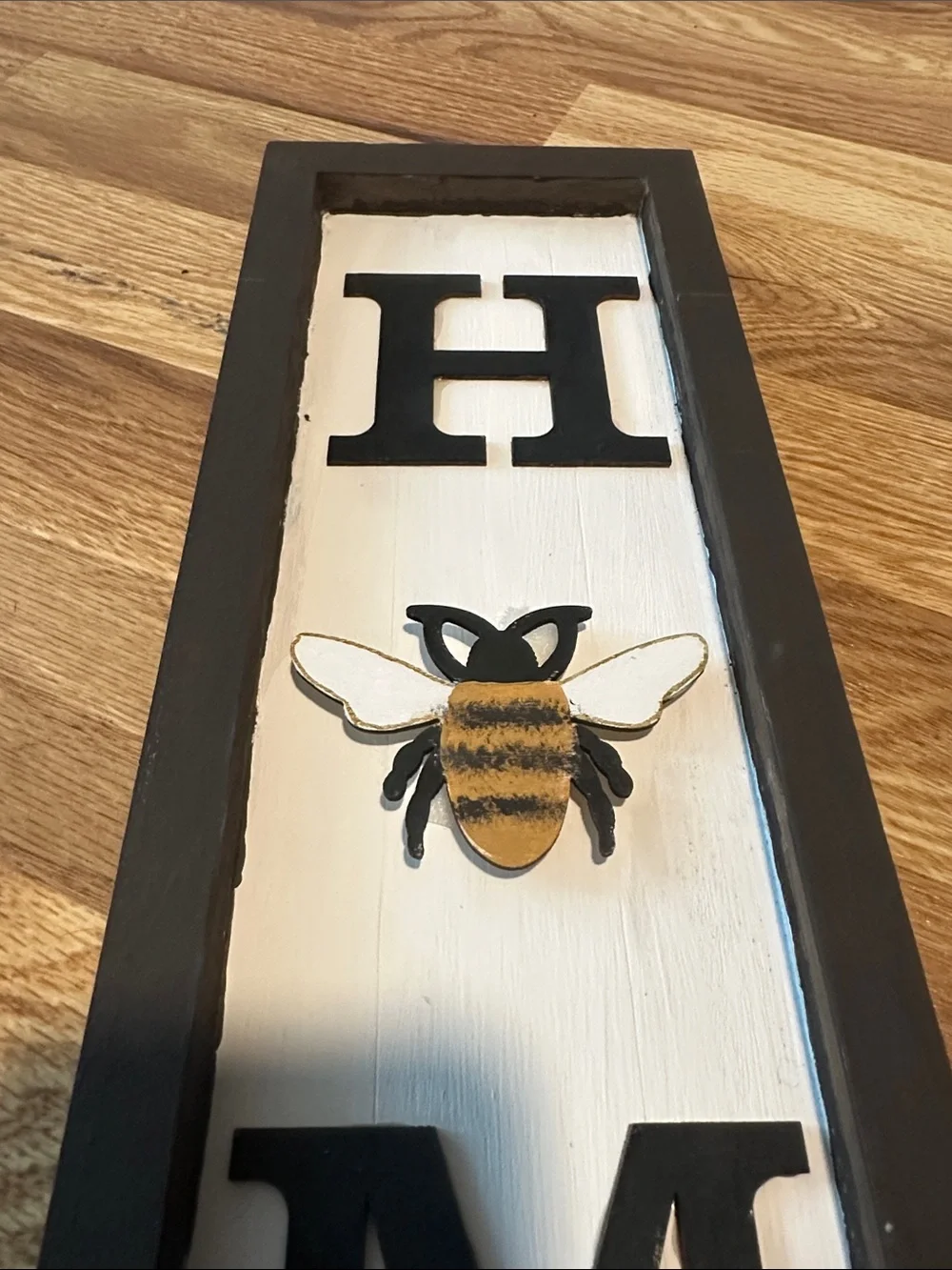 Black and White 'HOME' Wall Decor with Bumblebee Accent